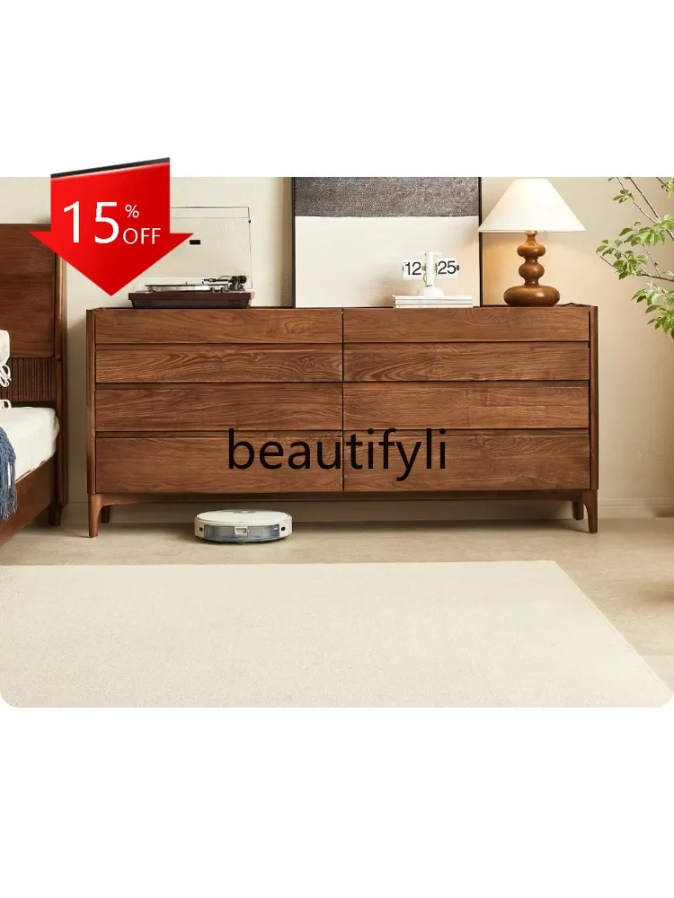 D80 North American black walnut eight-bucket cabinet, bedroom storage cabinet against the wall,living room storage partition cab