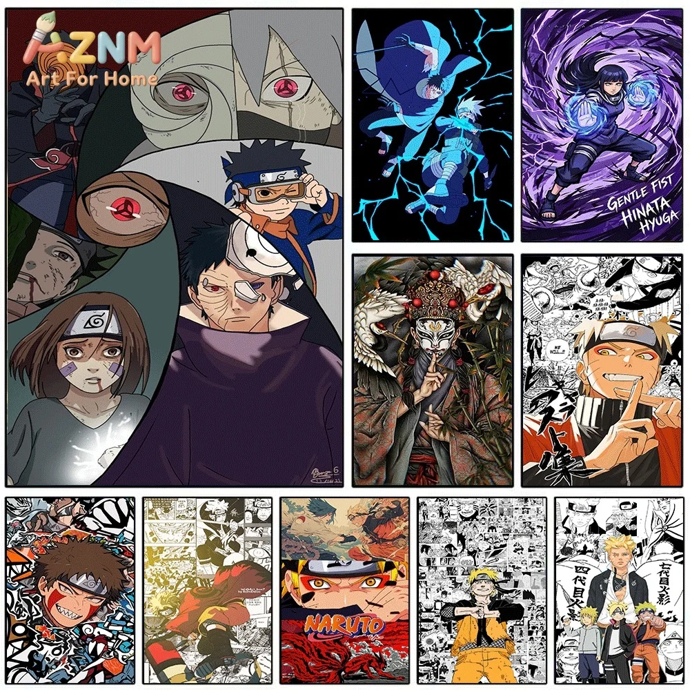 AZNM Naruto Obito Uchiha Character Collage Canvas Wall Print, Classic Anime Ninja Story Scene Art Poster, Unframed Canvas Pain