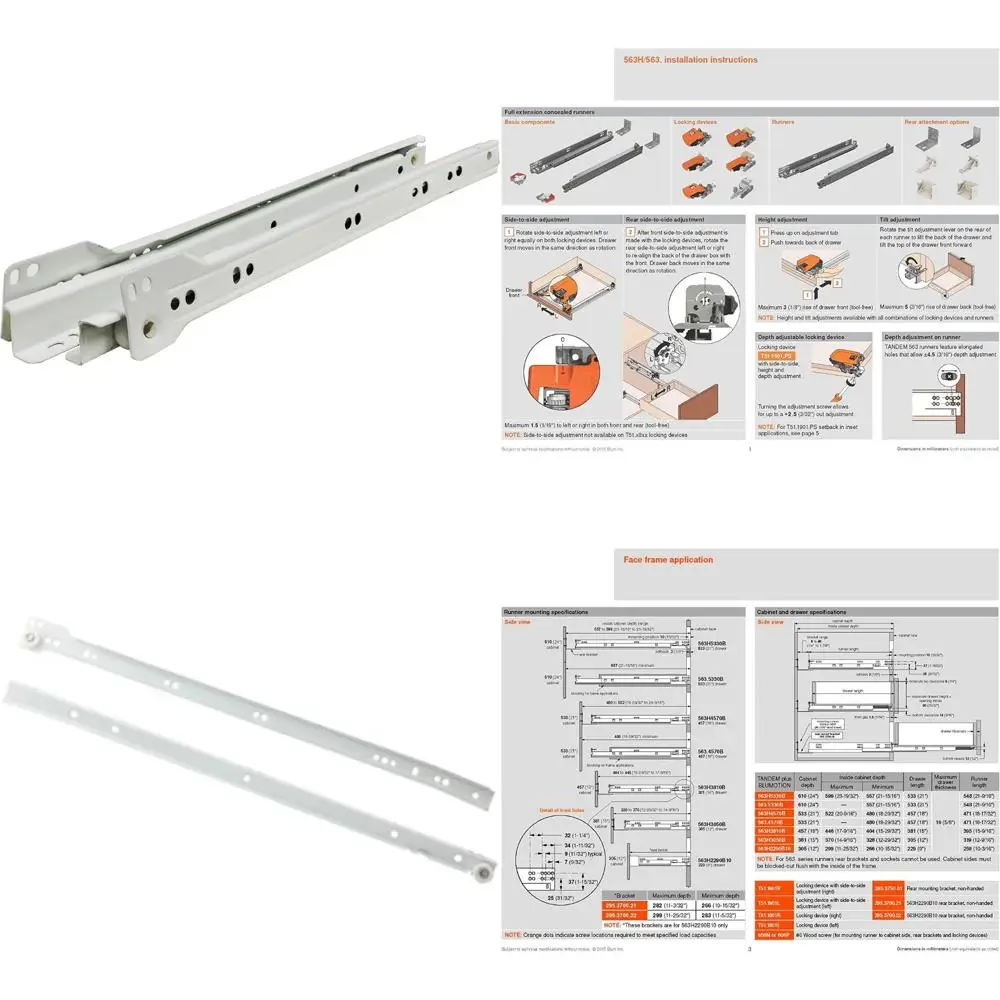 

14 Euro Style Drawer Slides White Bottom Mount Rollers Set of 25 Pairs for Cabinet Installation