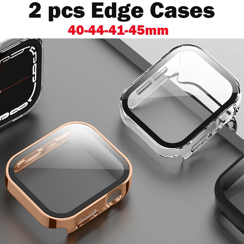 2 Stück wasserdichte Kantenhülle für Apple Watch 7 8 9 45 mm 41 mm-44-40 mm Stoßstangen-Displayschutzfolie 2 PACK Abdeckung iWatch 5 SE 6 Zubehör