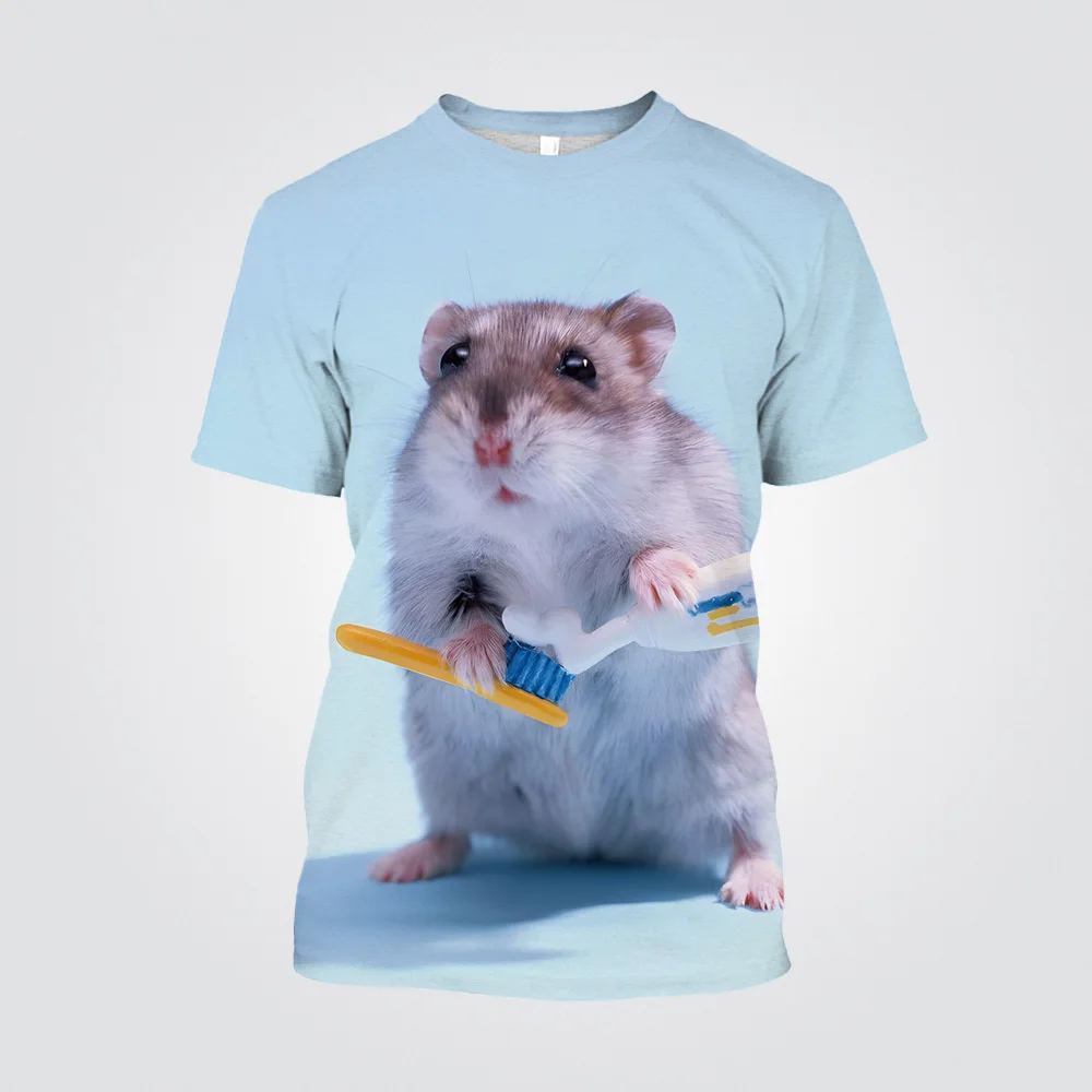 2023 The Newly Released 3D Printed Tee Cute Fun Hamster T-shirt Animal Graphic For Men Short Sleeve Unisex O-neck Polyester Tops