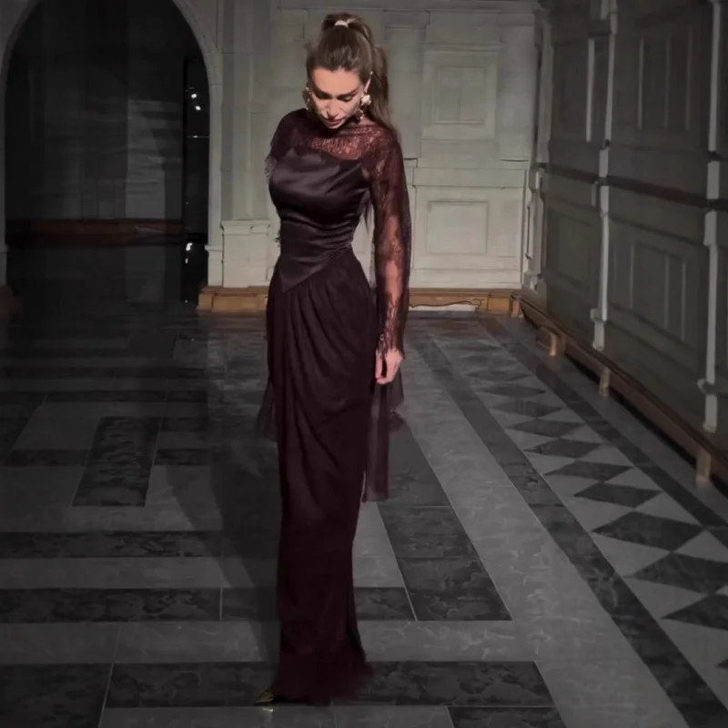 2025New الخريف نمط نوبل أنيقة طويلة الأكمام فستان طويل ثوب فاخر للنساء