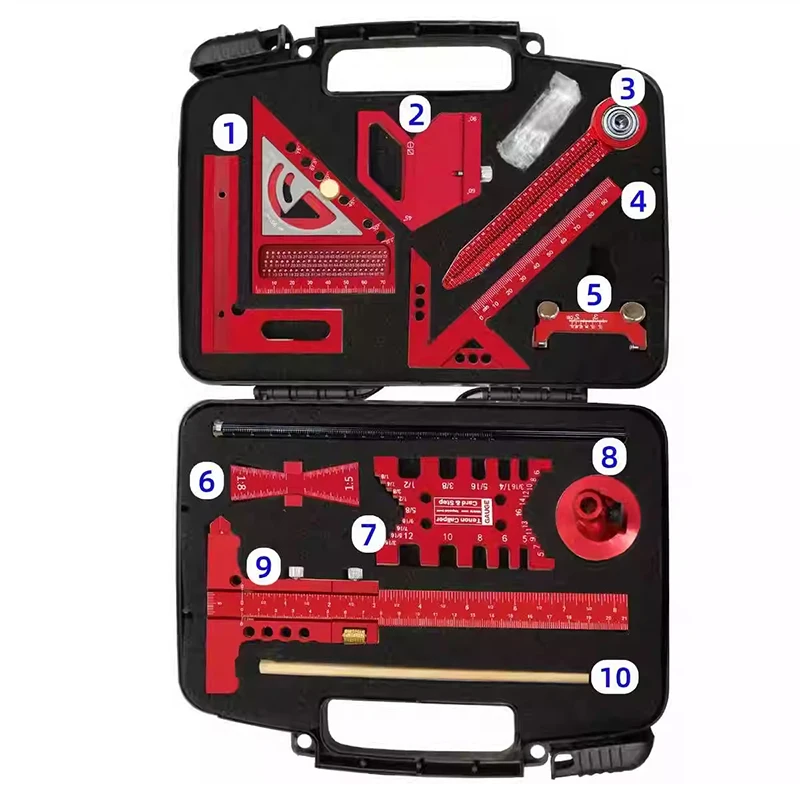 

Woodworking measuring tool kit with storage box, woodworking project planning and layout board splicing auxiliary kit