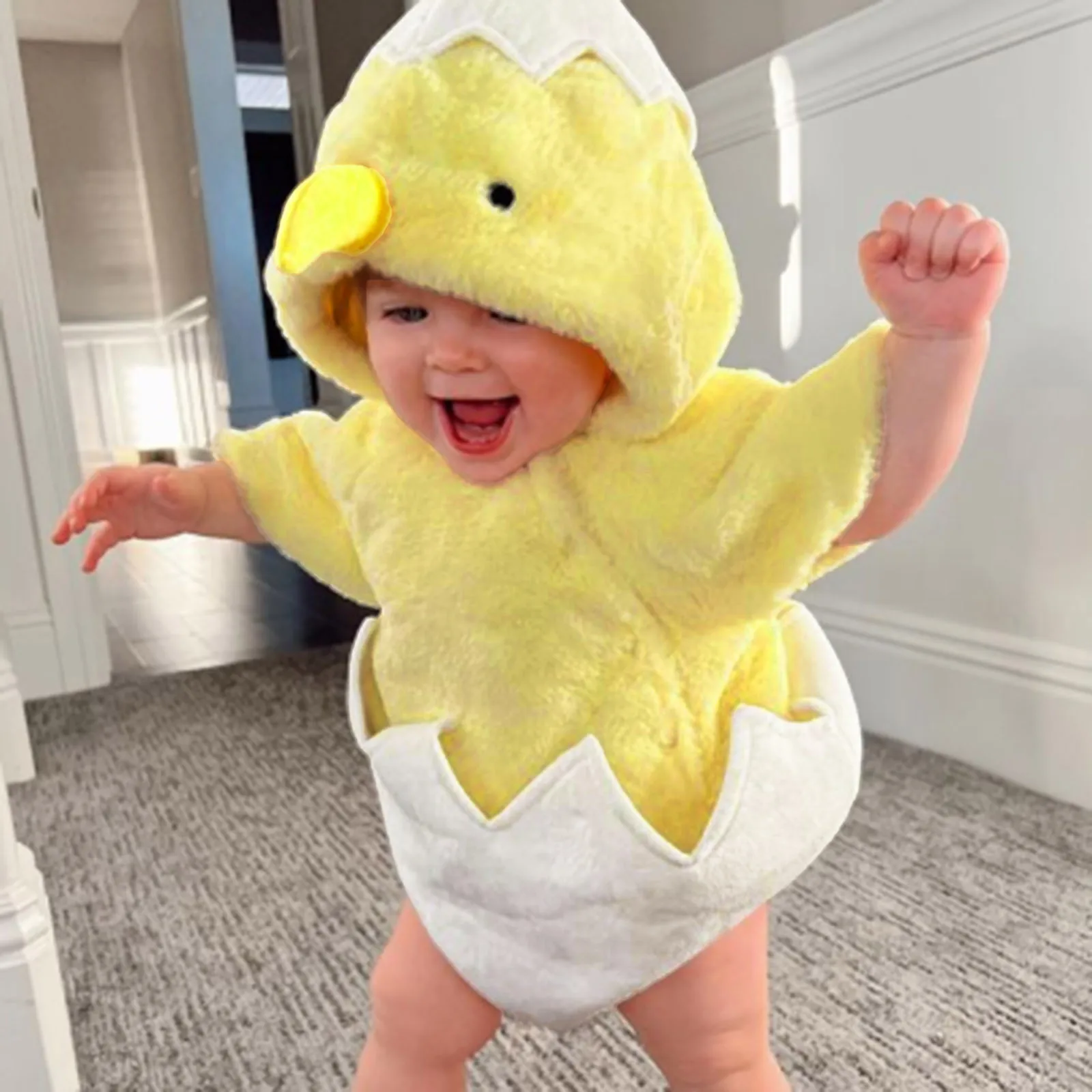 

New Baby Boys Girls Chicken Costume Short Sleeve Snap Up Plush Romper Newborn Chick Egg Costume Infant Clothes Christmas Party