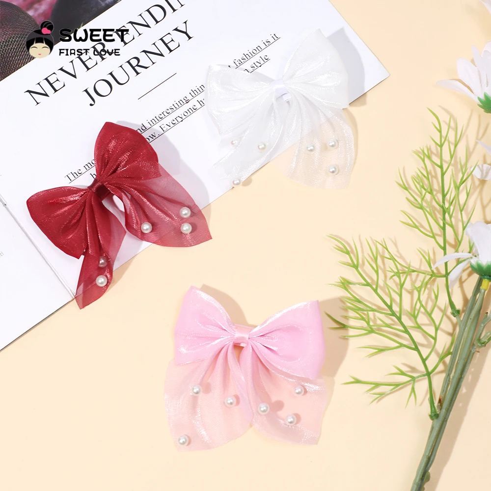 Colorful Bow Hair Clip Multi Scenario Usage Bow Knot Fabric Art Various Styles Bow Hairpin Pearl Mesh Hair Clip Various Styles