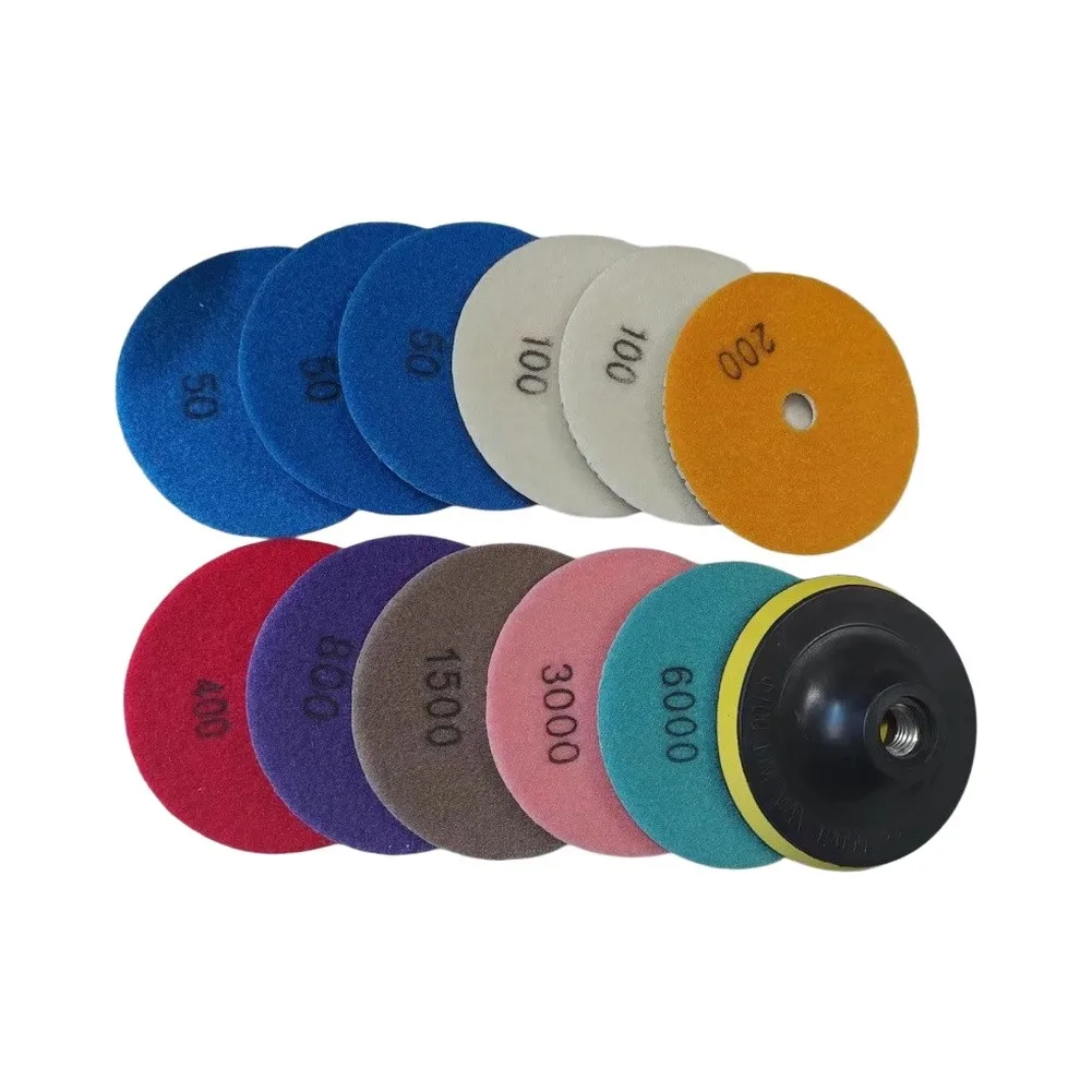 4 Inch Wet Diamond Polishing Pads for Granite Marble Refinishing Featuring Multiple Grit Levels and Mounting Tray