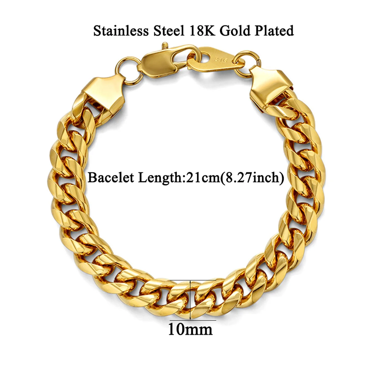 Newest Stainless Steel Bracelet for Men Women Wholelsale Wristband 10mm Gold Color Male Hand Chain Link Bracelet Hip Hop Jewelry