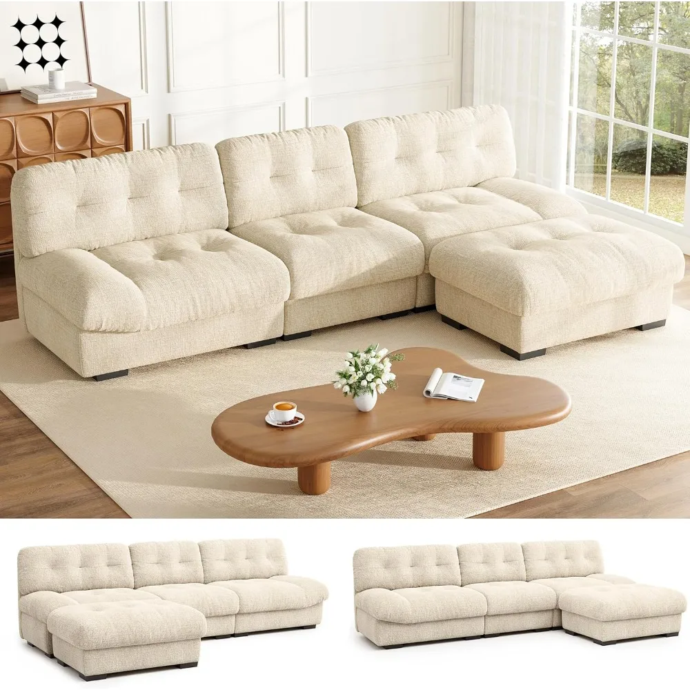 

107" Modular Sectional Sofa, Comfy Oversized Sectional Couches for Living Room, Deep Seat Modular Cloud Couch with Ottoman