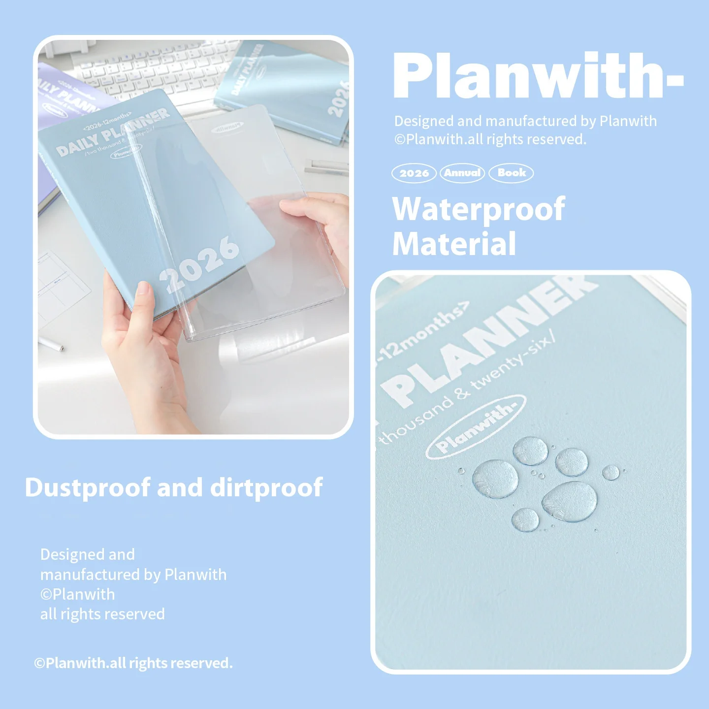 Planwith 2026 Planner Cover,Transparent Waterproof Book Protector Sleeve for Hard/Softcover Agendas Weeks Plan,Minimalist Design
