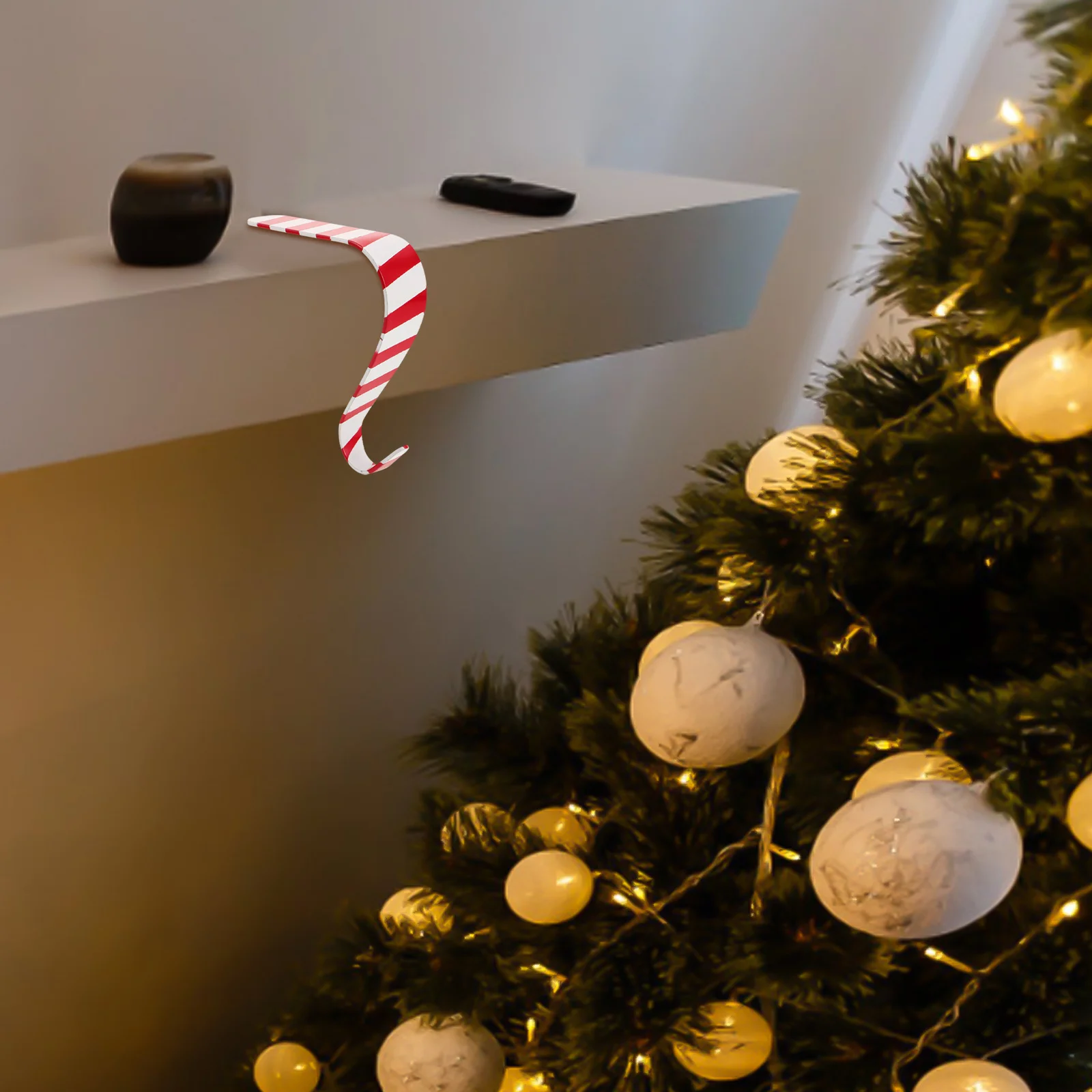 

Colorful Striped Christmas Stocking Hook Metal Fireplace Mantle Hanger Xmas Party Decor Longlasting Stocking Holder