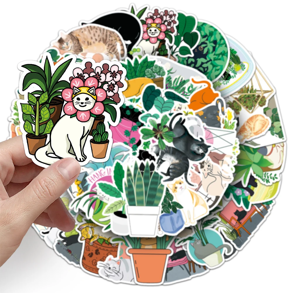 10/30/50 Stück Kleine Frische Pflanzen- und Katzen-Aufkleber Niedliche Tier-Cartoon-Sticker DIY Schreibwaren Kühlschrank Koffer Kawaii Graffiti-Aufkleber