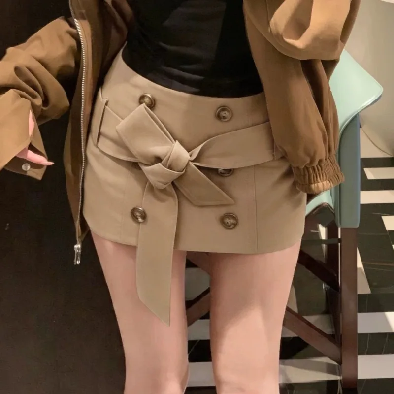 Y2k Cargo Mini Skirts Buttons Solid Bandage Spring Summer Sexy Women Skirt Korean Fashion Slim Fit Retro Faldas Mujer