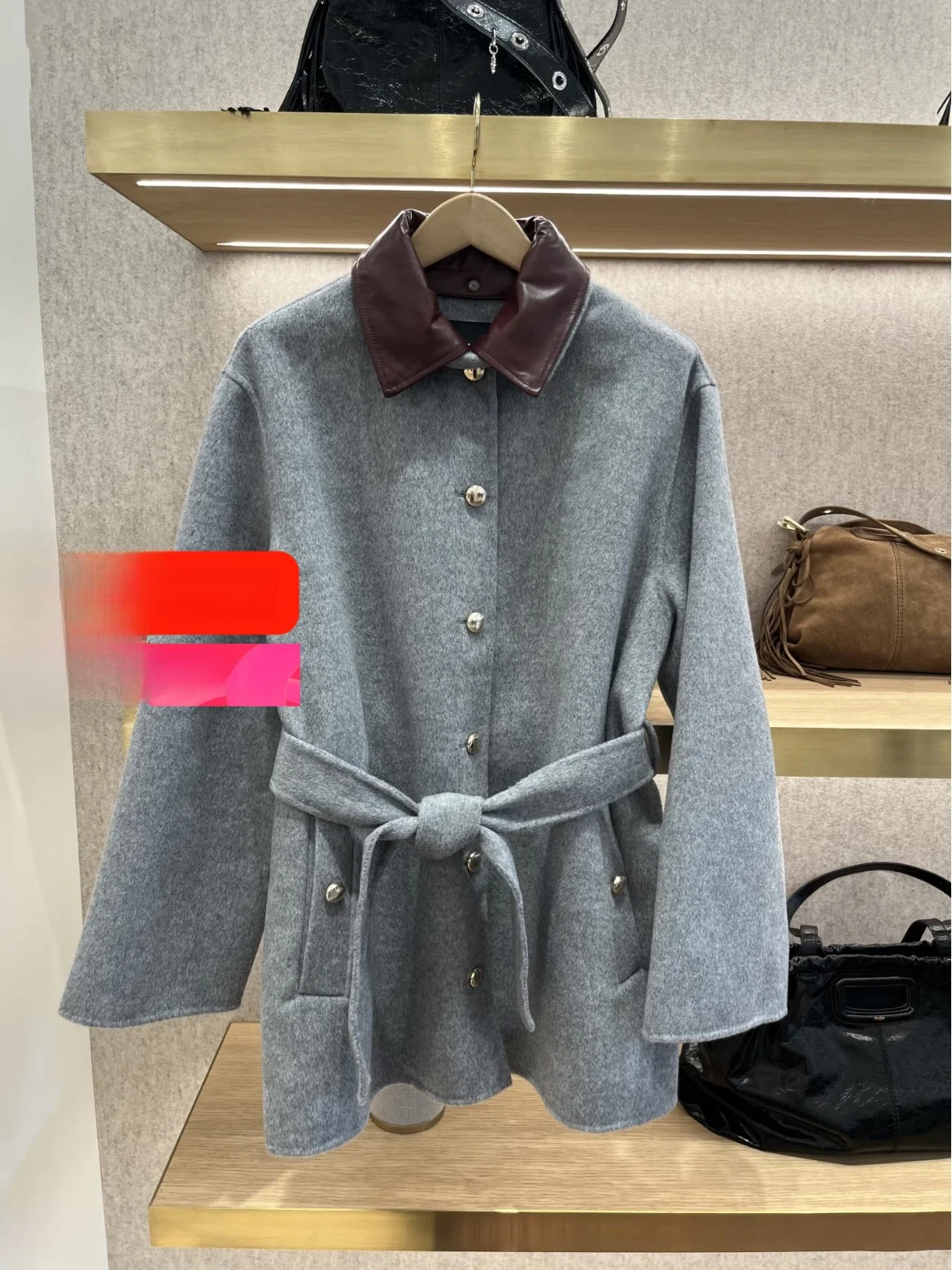 Detachable Leather Collar Mid-Length Woolen Coat Casual Style Autumn Winter Women's Fashion Online Exclusive Medium Length