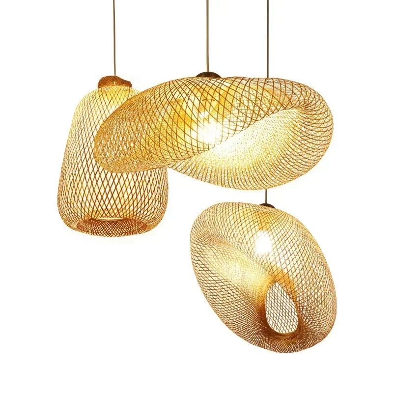 Handmade bambu LED Lustres, tecelagem pingente, pendurado lâmpada, luz de teto, Rattan Woven Fixtures, casa e quarto Decors