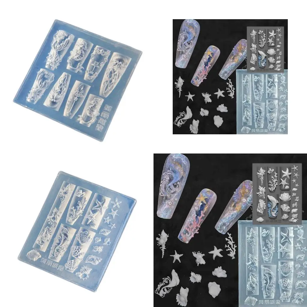Ocean Themed Silicone Art Mold Set with Whale and Shell Designs for Manicure Fashionable Art Designs Moulds