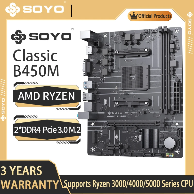 

SOYO AMD Motherboard B450M Gaming Desktop M-ATX DDR4 USB3.2 PCIE 3.0 Placa Mae Supports CPU AMD AM4 Ryzen R3 R5 5600/4500/3600