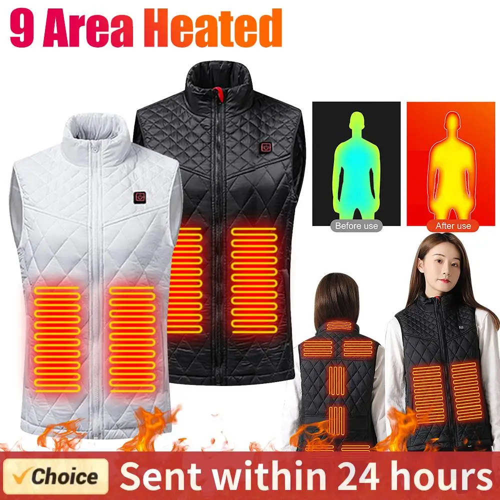 

9 Heating Areas Vest Jacket Women Winter Electric Heated Vest Women USB Infrared Waistcoat For Sports Hiking Camping Unisex