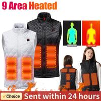 9 Heating Areas Vest Jacket Women Winter Electric Heated Vest Women USB Infrared Waistcoat For Sports Hiking Camping Unisex