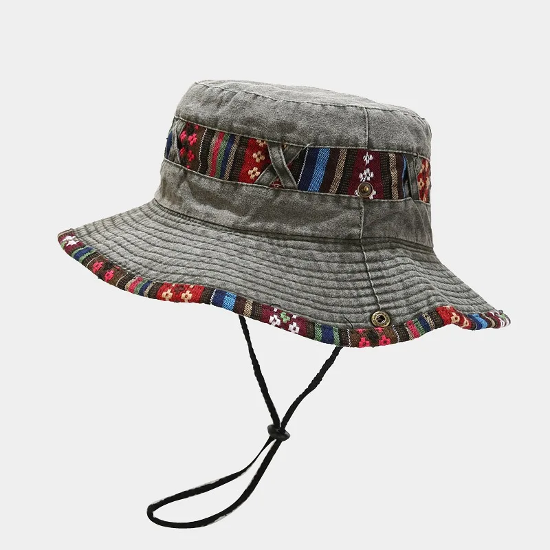 Bucket Hats Cotton Stone-Washed Adjustable Safari Booney Sun with String Wide Brim Hiking Fishing UV Sun Protection Men Women