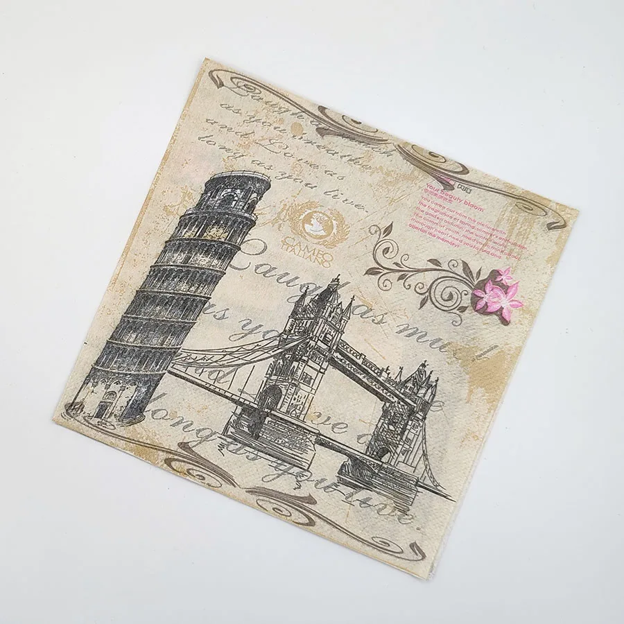 New Leaning Tower Hanging Bridge Scenic Printed Napkins Party Table Decoration Paper Placemats Butterfly Bone Bartlett Paper
