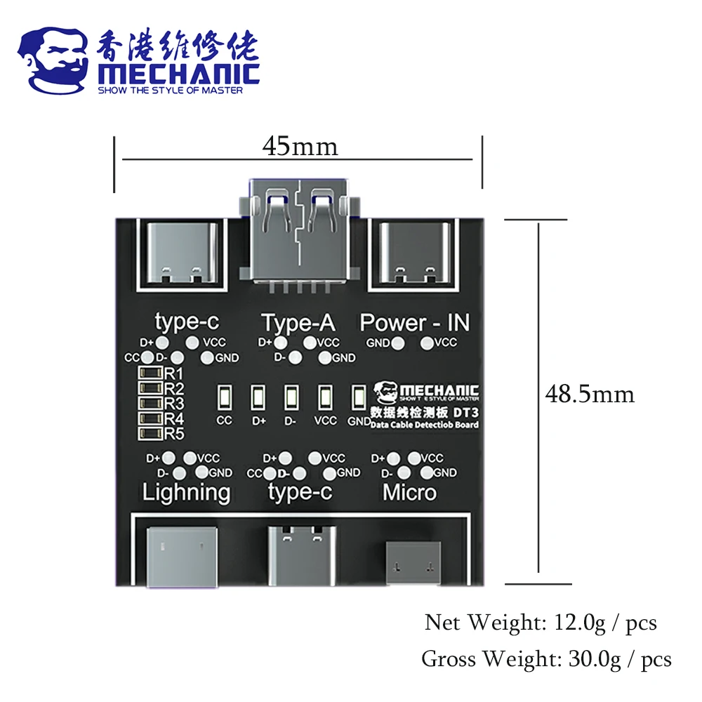 MECHANIC DT3 Data Cable Detection Board USB Cable Tester For iOS Android Type-C Short Circuit On-Off Switching Test Board Tool