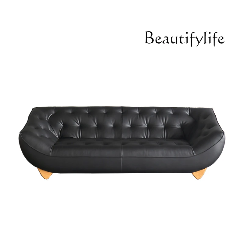 

Nordic Italian minimalist all-leather sofa light luxury medieval living room straight row designer style high sense