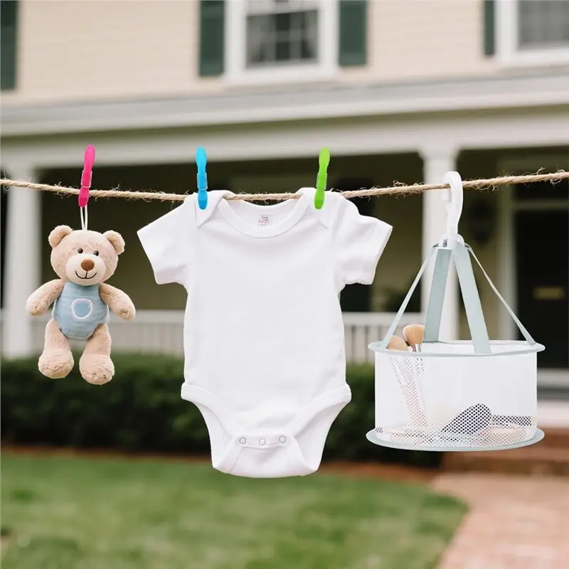 نمط ساخن لعام 2025 لأوتاد الملابس ومشابك الجورب وسلة الوتد - عبوة مكونة من 60 قطعة لصندوق سلة التعليق، تصميم شبكي مسامي