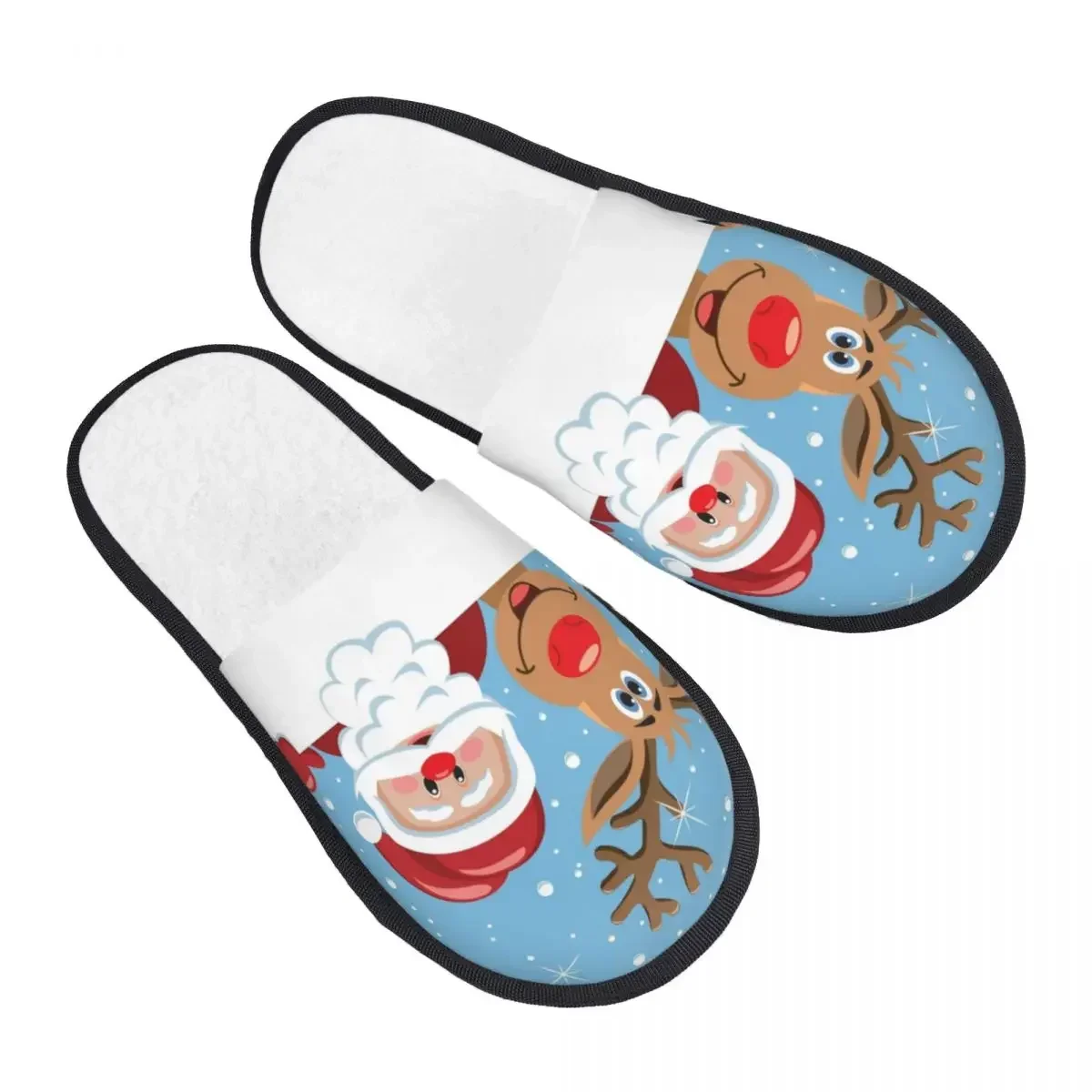 Christmas Comfort Scuff With Memory Foam Slippers Women Red Nosed Reindeer Rudolph Hotel House Shoes