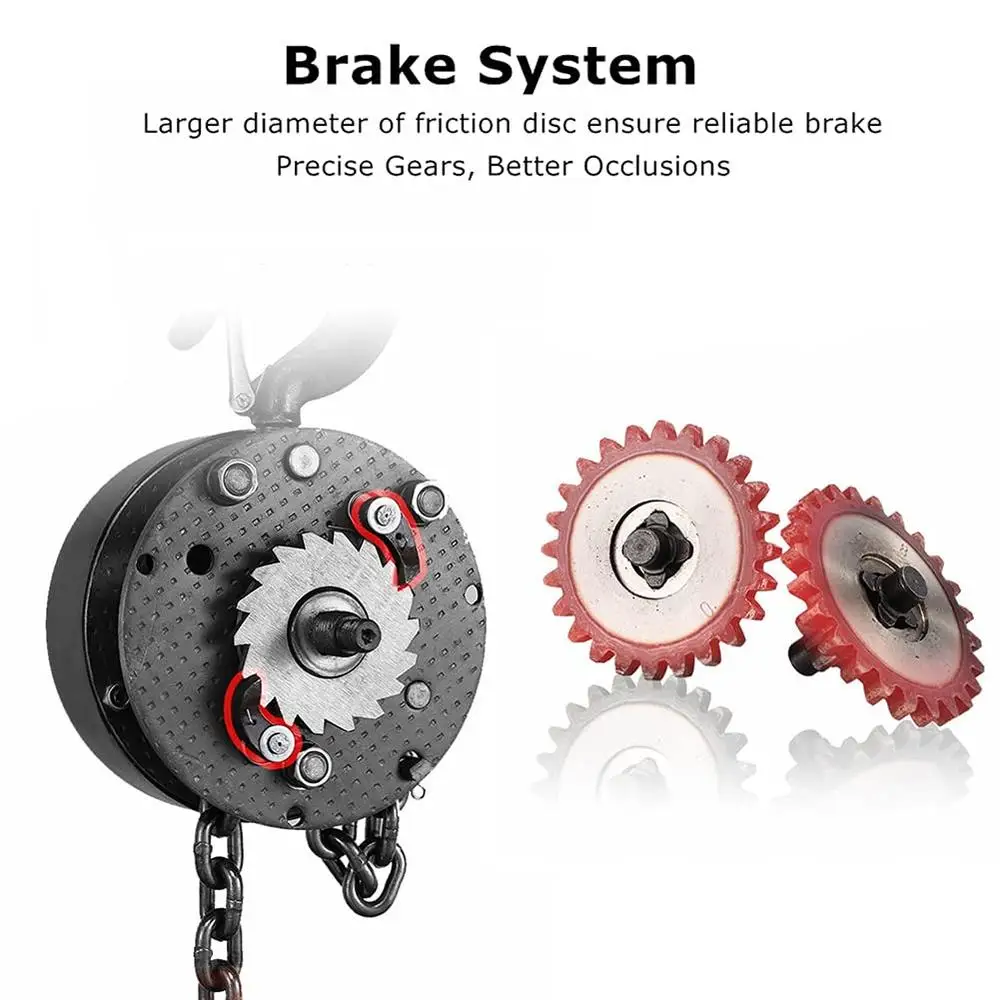 1 Ton/2000 lbs Capacity Manual Chain Hoist 10’ Lift Steel Block Hoist 1T-Red Safety Brake Stable Rotation Heavy Duty Hooks