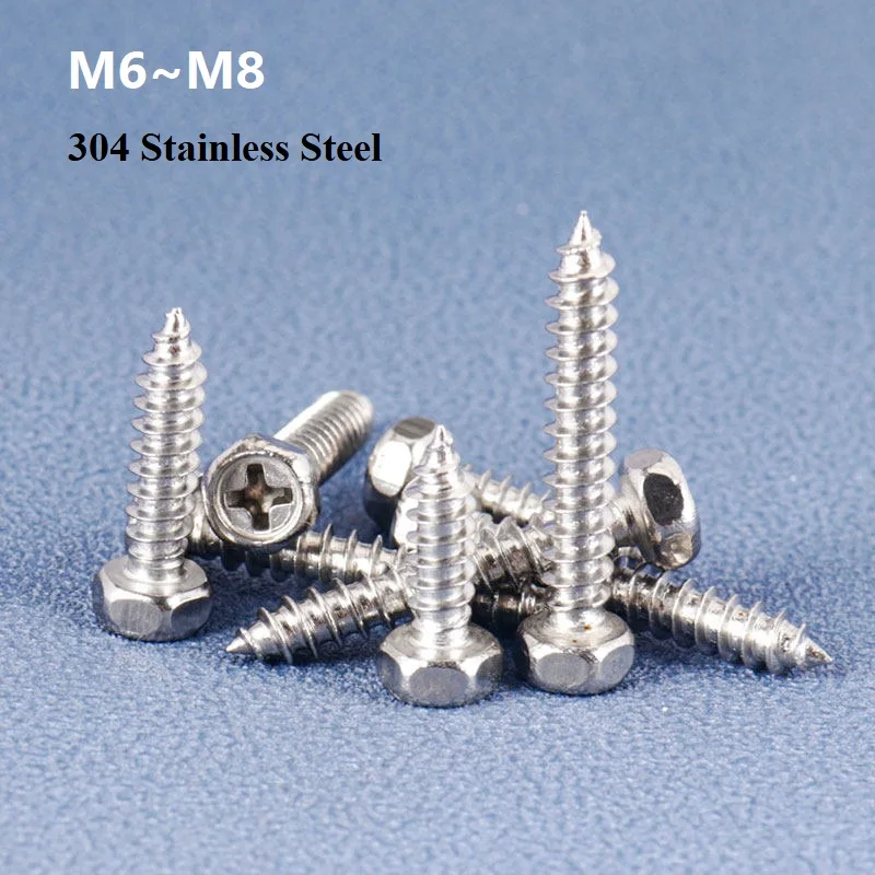 

External Hex Self Tapping Wood Screws M6 M8 304 Stainless Steel Cross Recessed Hexagon Head Screws