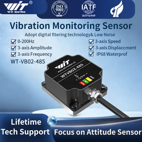 WitMotion WTVB02-485 triaxial vibration displacement+speed+amplitude IP68 waterproof sensor for motor pump vibration monitoring