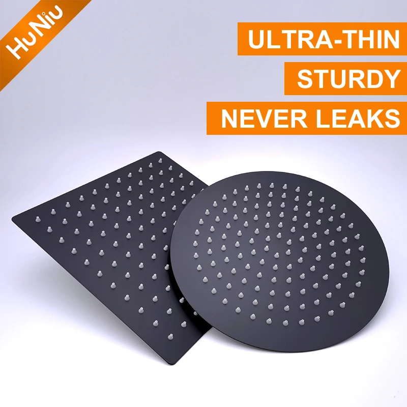 HuNiu หัวฝักบัว 8/10/12 นิ้ว 304 สแตนเลสสตีล Ultrathin TOP Sprayer หัวฝักบัวสําหรับห้องน้ําสีดําหัวฝักบัวด้านบน