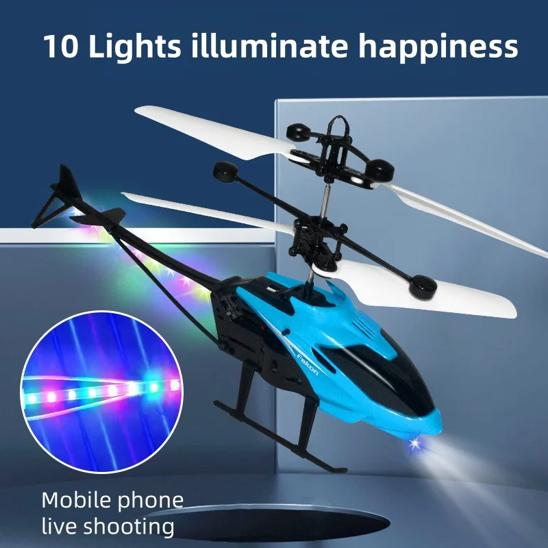 Gesture sensing aircraft, helicopter, suspended drone, remote-controlled aircraft with illuminated children's street stall toys