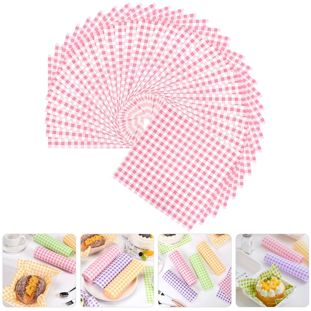 

100 Sheets Greaseproof Paper Sheets Checkered Basket Liners Oil-Proof Baking Paper Sandwich Wrappers