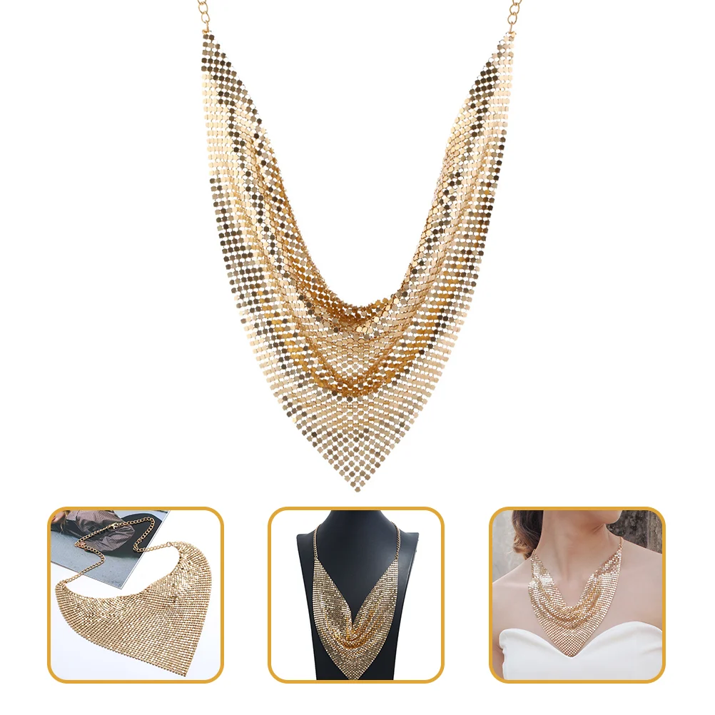 

Metallic Necklace Fashion Show Scarf for Women Aluminum Sequins Bib Cloth Jewelry Collar