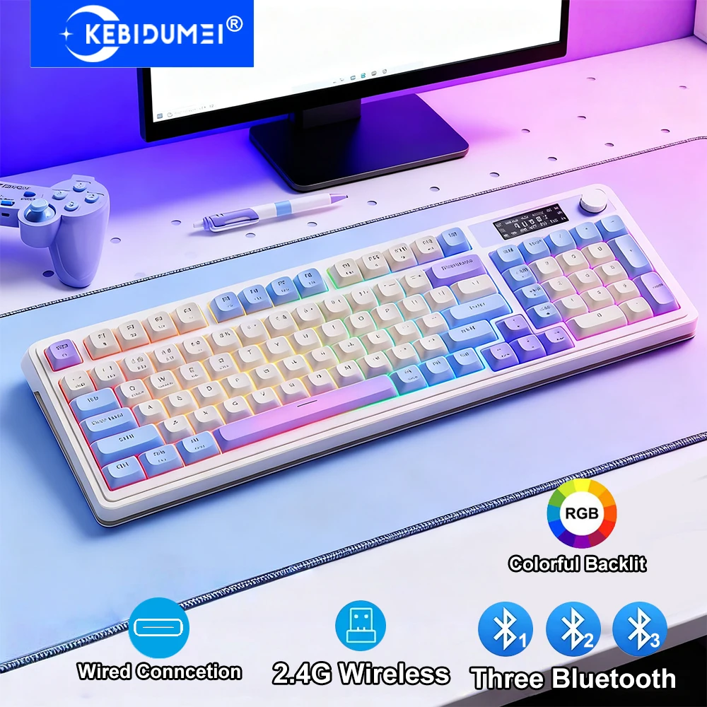 Teclado tri-modo com tela bluetooth/2.4g/teclado com fio três teclado bluetooth rgb teclado para jogos 2.4g teclado sem fio