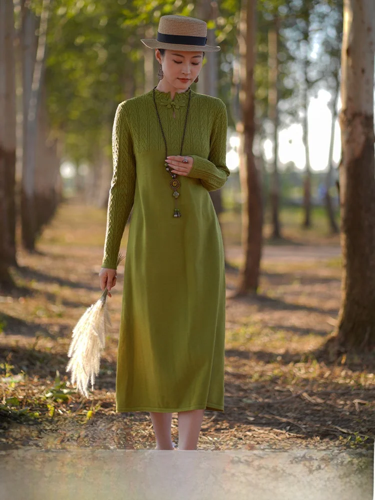 

Original Design Women's Knitted Wool Dress Three-Piece Set with Coat High Waist A-Line Skirt Long Sleeve Winter Fashion