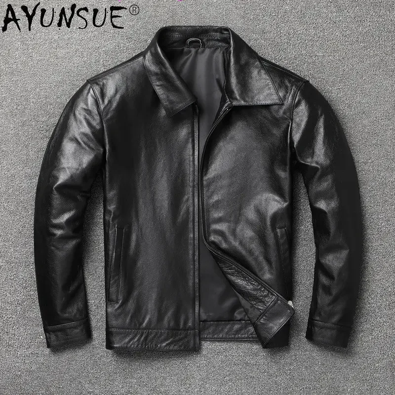 

AYUNSUE Autumn Genuine Leather Jacket Men Slim Real Cow Leather Jackets Short Leather Coat Casual Coats Chaqueta De Cuero SGG977