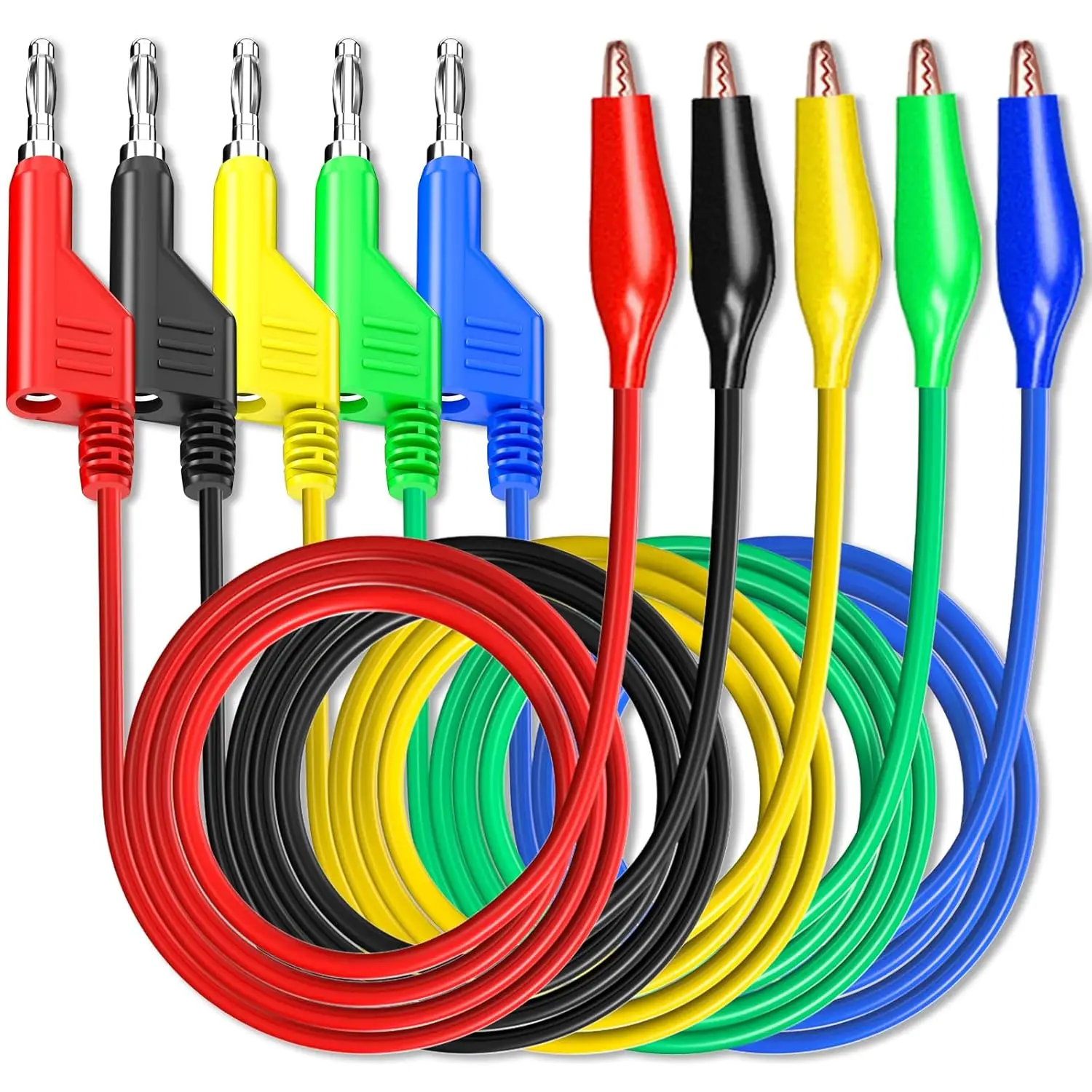 Stapelbare Bananenstecker-zu-Krokodilklemmen-Messleitungen in 5 Farben, weiche, flexible elektrische Kabel für Multimeter