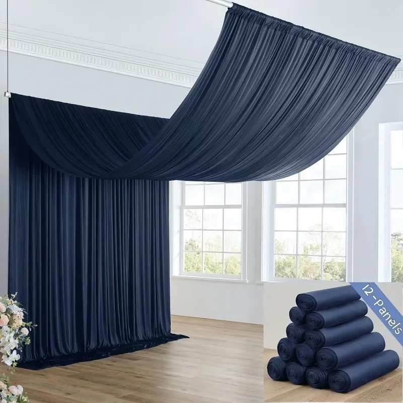 Navy Blue Ceiling Drapes for Parties Weddings   Fabric Ceiling Curtain for Church Canopy Banquet Hall Decor 60ft×20ft