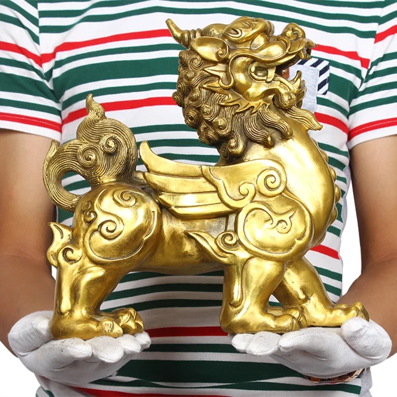 large # home office business efficacious protection # Money drawing exorcise the evil spirits Golden Brass God beast statue