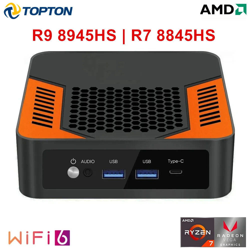 New Solid Mini PC TOPC AMD Ryzen 9 8945HS R7 8845HS USB4.0 Dual LAN 2xDDR5 PCIe4.0 Windows 11 Pocket Gaming Mini Computer WiFi6E