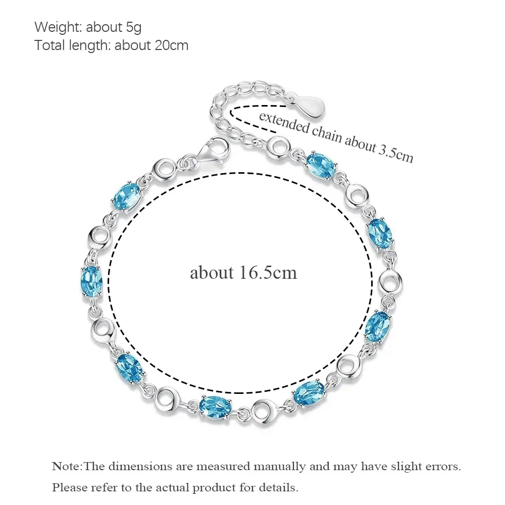 Blue Topaz Bracelets Female Real Silver Deep Blue Sapphire Color Gemstone Bracelet for Student Girl Birthday Gift