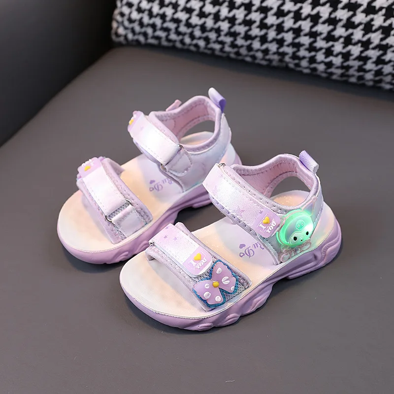 Summer 2024 new bright light cartoon kids shoes girls 1-6 years old 3 beach shoes sandals tide