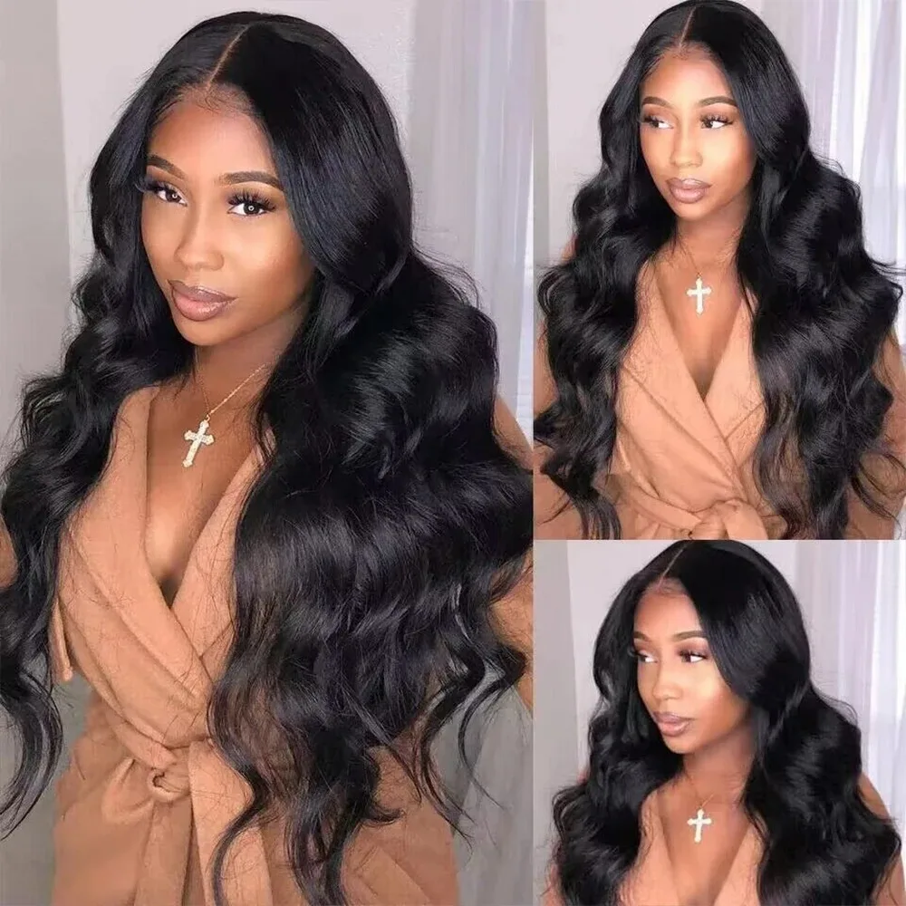 V Part Wigs Human Hair Brazilian Body Wave Human Hair Wigs No Leave Out No Sew Glueless 200 Density Natural Black Wig For Women