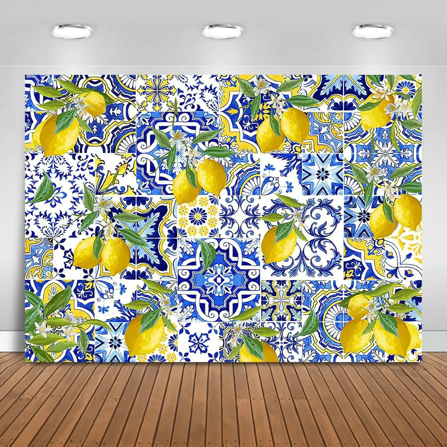 Blue Tiles Lemon Backdrop Summer Fruit Baby Shower Birthday Party Decorations studio photo background photography backdrops