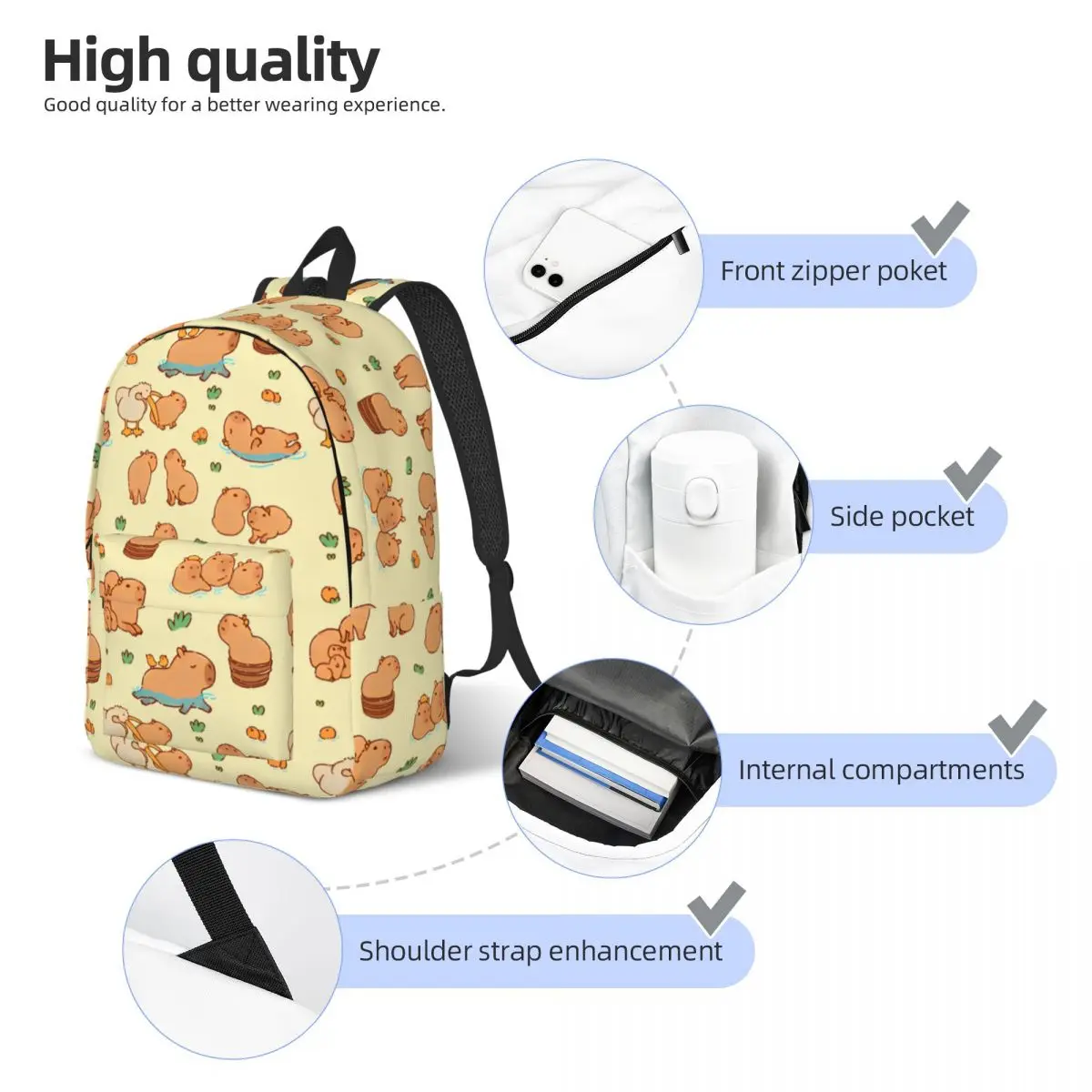 Capibara schattig patroon rugzak jongen patroon rugzakken polyester streetwear middelbare schooltassen camping hoge kwaliteit rugzak