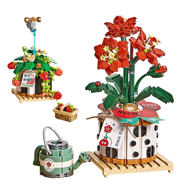 

Strawberry Bonsai Mini Building Block Flowers DIY Potted Plant Bouquet Home Table Ornaments Kids Educational Assembly Toy Gift