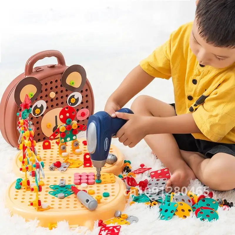 Kinder Bohrmaschine Toolbox Driller Spiele Werkzeug Spielzeug für Jungen 4-6 Jahre Alt Montessori Schraube Puzzle Kind Pretend spielen Spielzeug Geschenk