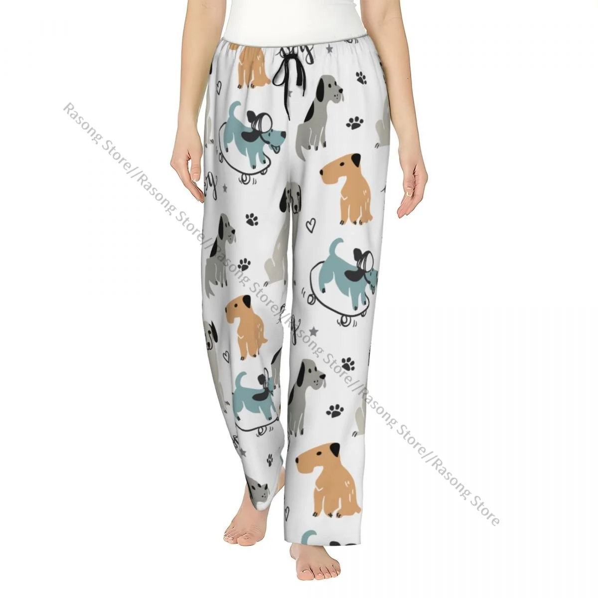 

Women Flannel Lounge Pants Soft Hand Drawn Dogs Pattern Pajama Pants Winter Sleepwear